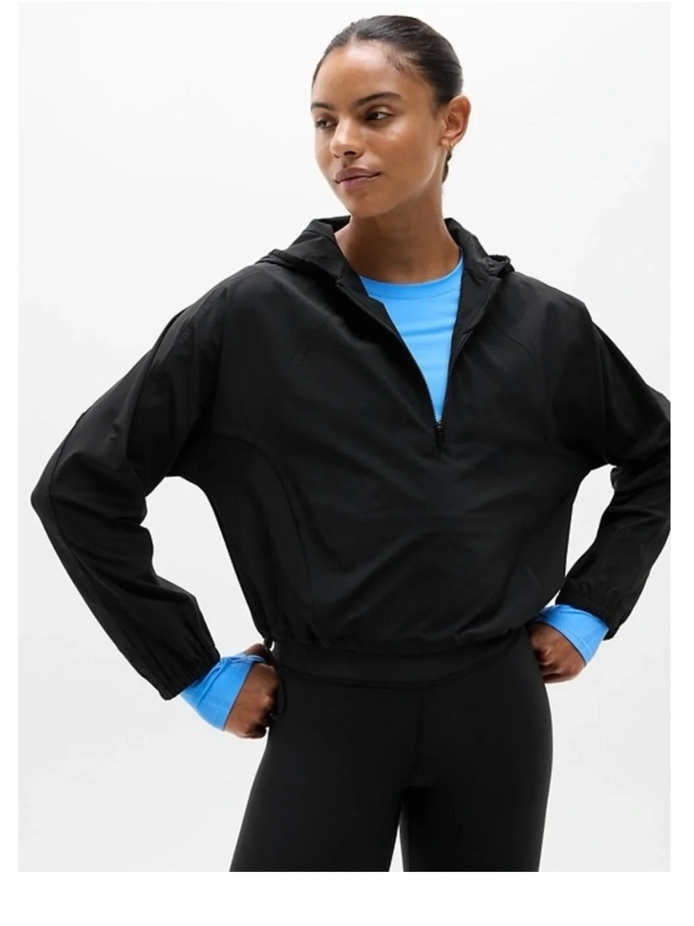 NWT Athleta Resilient Popover Black Half-Zip Hooded Jacket size S